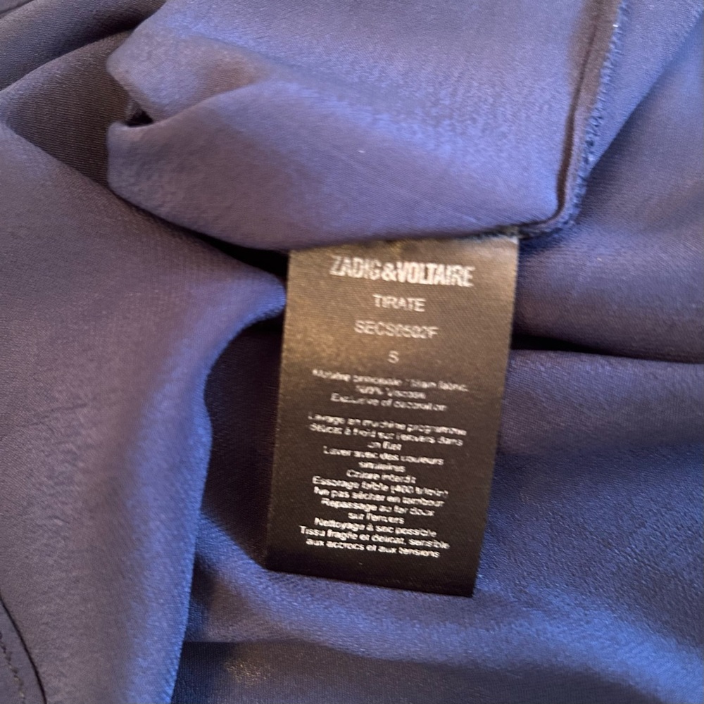 Zadig & Voltaire Tirate Blouse Small Navy Blue long sleeves Tie Shoulders - Picture 8 of 10